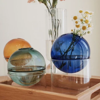 Mini Round Flower Vase Hydroponic Container Micro Landscape Glass Ecological Bottle Borosilicate Glass Bottle With Home Decorate 1