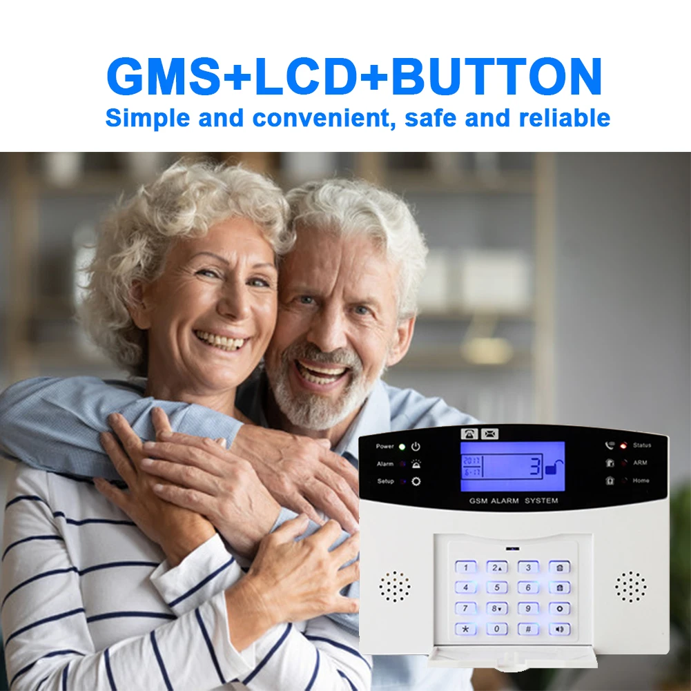 

GSM 433MHZ Wireless Alarm System Smart Home Burglar Alarm PIR Smoke Sensor with Operation Buttons Built-in 105dB Treble Siren