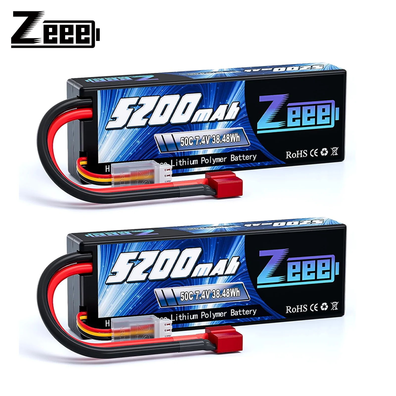 2pcs Zeee 2S 5200mAh 7.4V 50C RC Lipo Battery Hardcase with T/XT60/EC3/EC5 Plug for RC Car Trucks Buggy 1/8 1/10 Vehicles Models 2pcs zeee 3s 2200mah shorty lipo battery 11 1v 50c with t xt60 plug for rc car truck drone airplane fpv rc hobby models parts