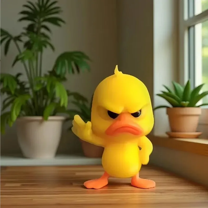 1Pcs Angry yellow duck statue, refusing gesture. Fun mini dolls for desks, cars, and home decor.
