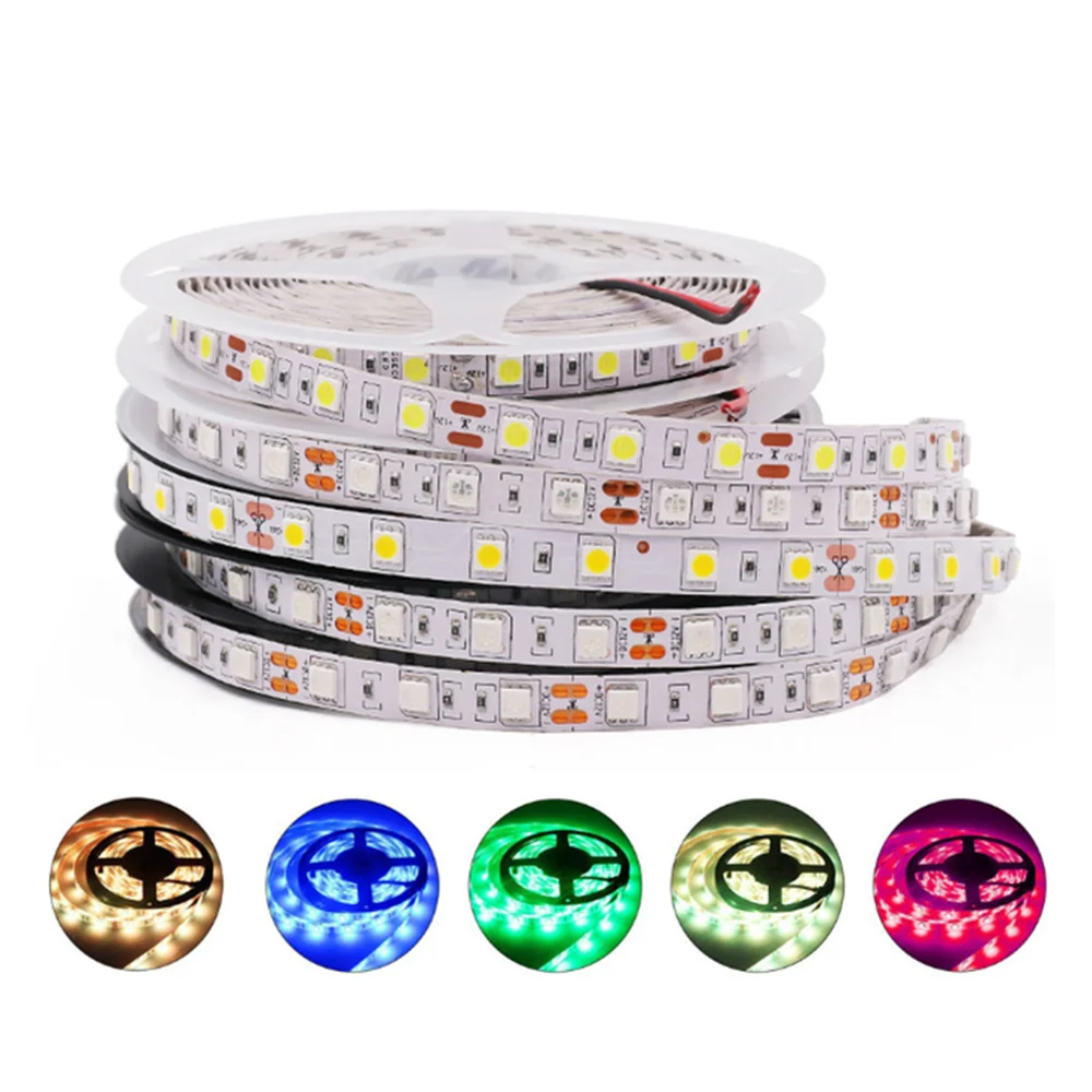 

5m 12V 24V SMD 5050 LED Strip Light TV Backlight IP20 IP65 Waterproof Cool Warm White 4000K RGB Tape Ribbon for Decoration