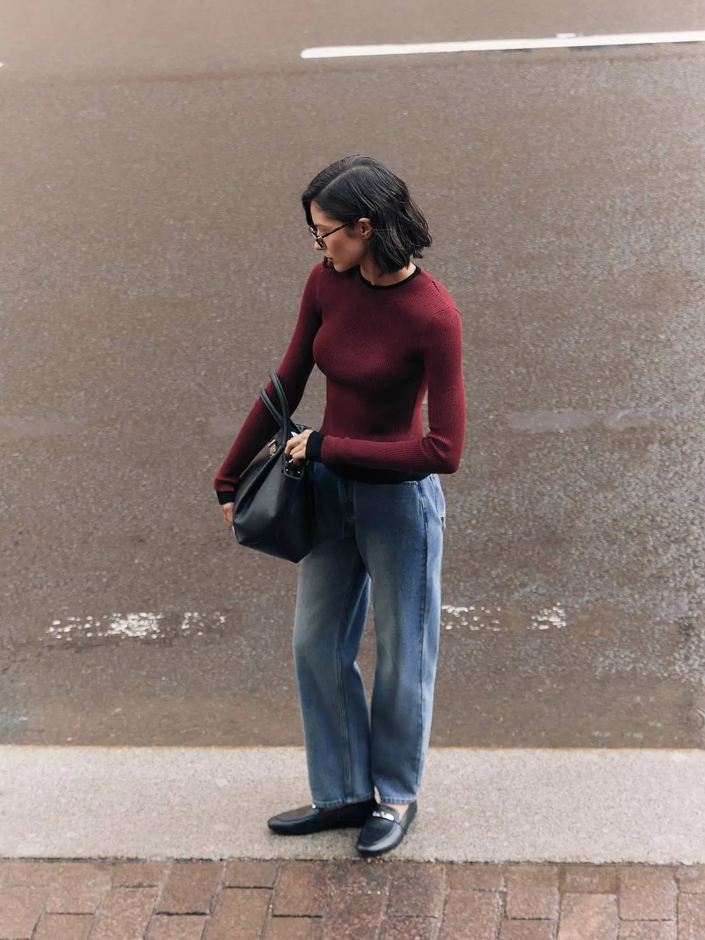 Autumn Knit Sweater Pullover For Women Ribbed Patchwork Long Sleeve Slim Lnner Inner Top Streetwear Female Knitwear Top