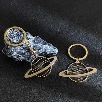 Personality Jupiter Lucky Planet Pendant Keychain for Men Stainless Steel Gold Plated Key Chains Jewelry Car Keyring Charms Gift