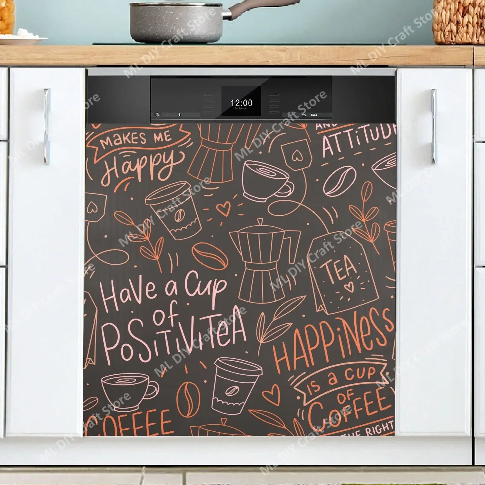 Retro Coffee Topics Cafe Design Dishwasher Sticker Cover for Dish Washer Door Panel Fridge Appliance Kitchen Decor