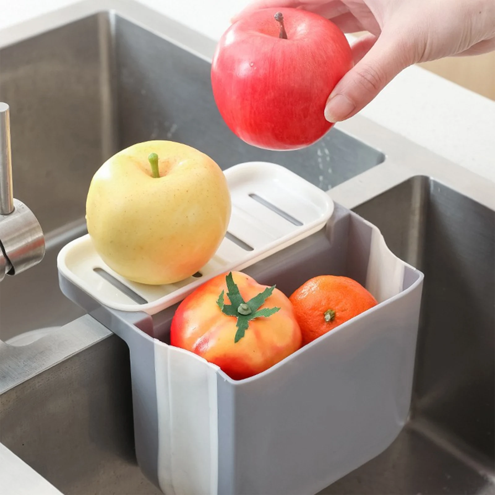 Multifunctional Kitchen Sink Drain Basket Strainer Basket For Vegetables Fruits Telescopic Draining Basket With Sponge Holder