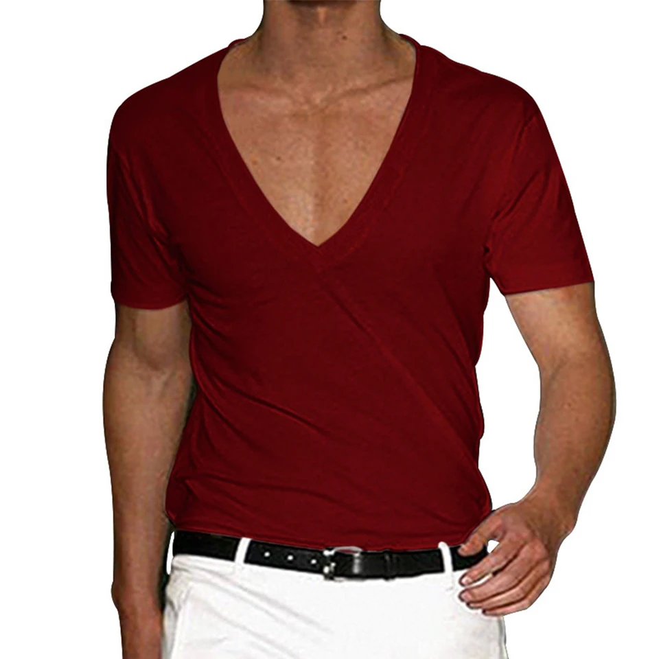 T-shirt Homme Col V Extra Profond - Coupe Ajustée Décontractée - Extensible - Idéal Pour L'été Ou Comme Maillot De Corps