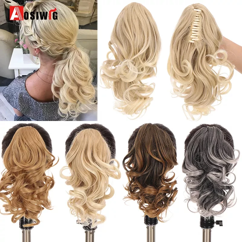 

Aosiwig Synthetic Long Ponytail Claw Curly Clip In Hair Extensions Natural Fake False Hair Pieces for Women Pony Tails Pigtails