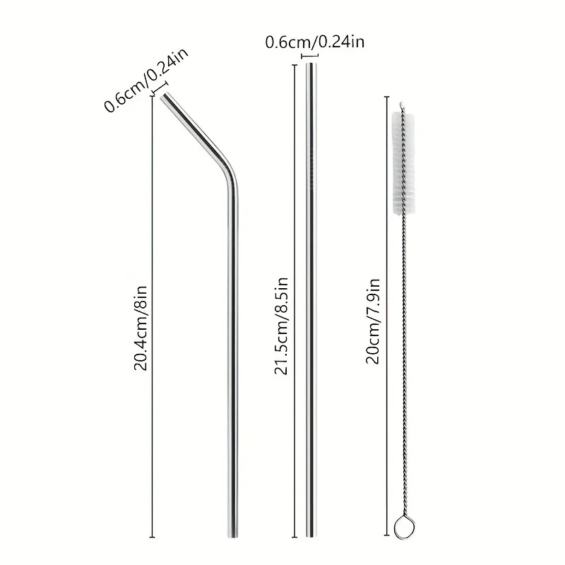 Colorful 304 Stainless Steel Straws Reusable Straight Bent Metal Drinking Straw Cleaner Brush Set Party Bar Accessory drinking straws metal straw set straw accessories straw cleaner brush