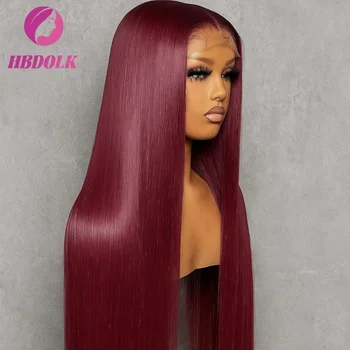 99J Burgundy 13x4 HD Lace 30 34 Inch Brazilian Front Wigs Human Hair Wig  Red Color Straight 13X4 Lace Frontal Wig For Women 1