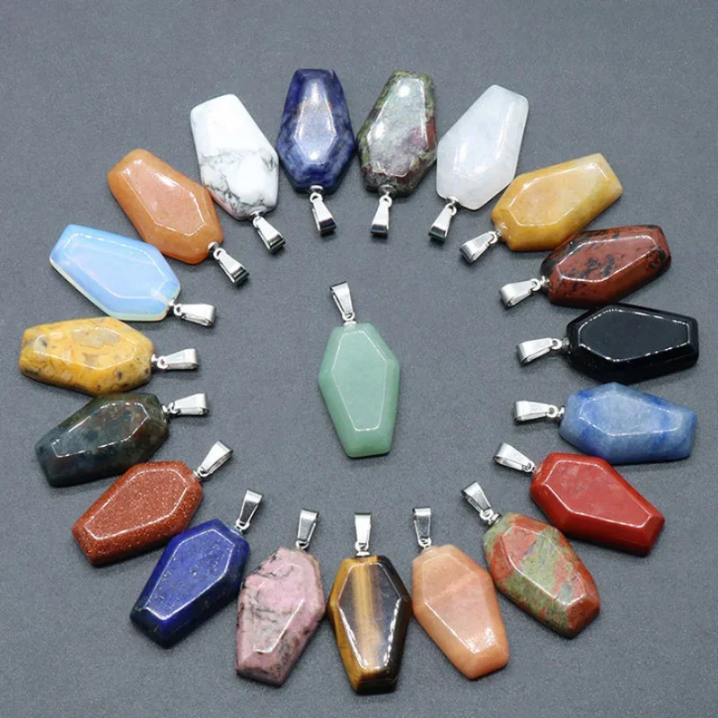 15Pcs Doodskist Vorm Fortuin Feng Shui Hanger Reiki Healing Stone Quartz Agaat Healing Crystal Tiger Eye Charms Sieraden Maken