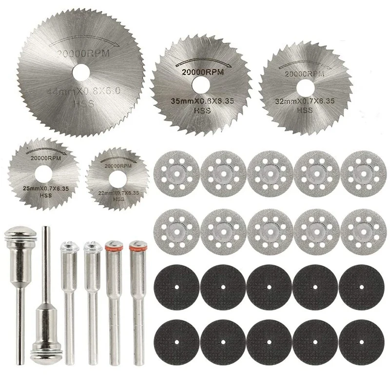 

31Pcs Cutting Wheel Discs Set,Diamond Cutting Tool Wood/Glass/Stone Cut Off Circular Saw Blades, Resin Cut Off Discs Kit