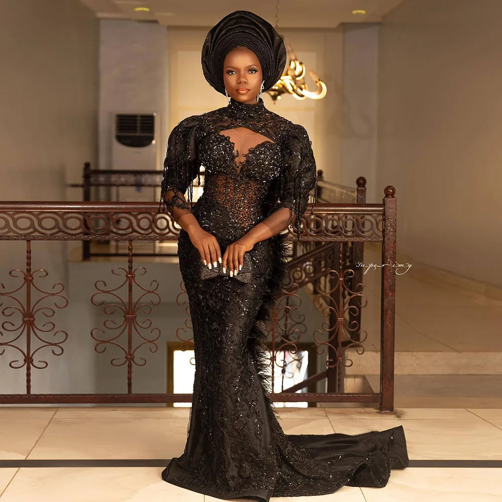 Роскошные кружевные вечерние платья-русалки Aso Ebi с бисером и блестками в африканском стиле, официальное платье для гостей