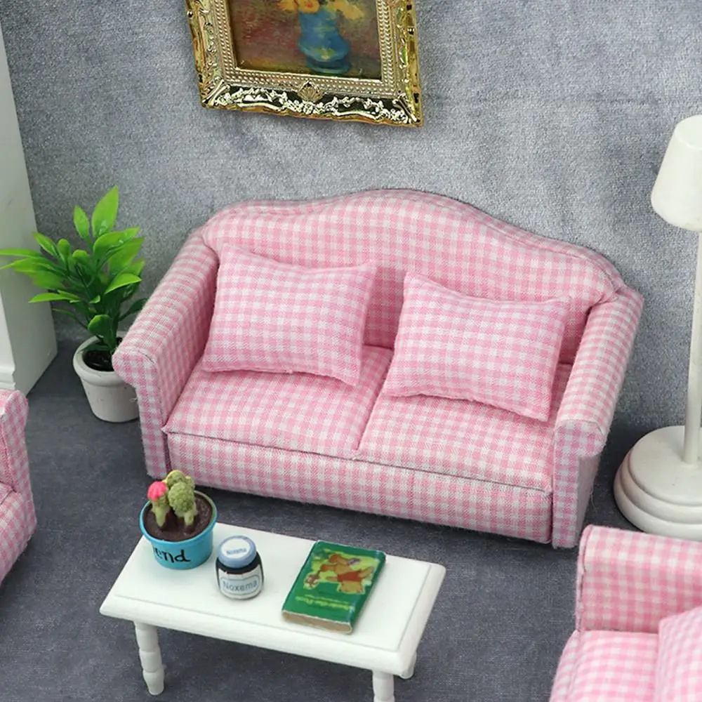 4pcs 1/12 Mini Dollhouse Miniature Wooden Sofa Cushion Pillow Simulation Furniture Model Toys Doll House Decoration Baby Gift 3