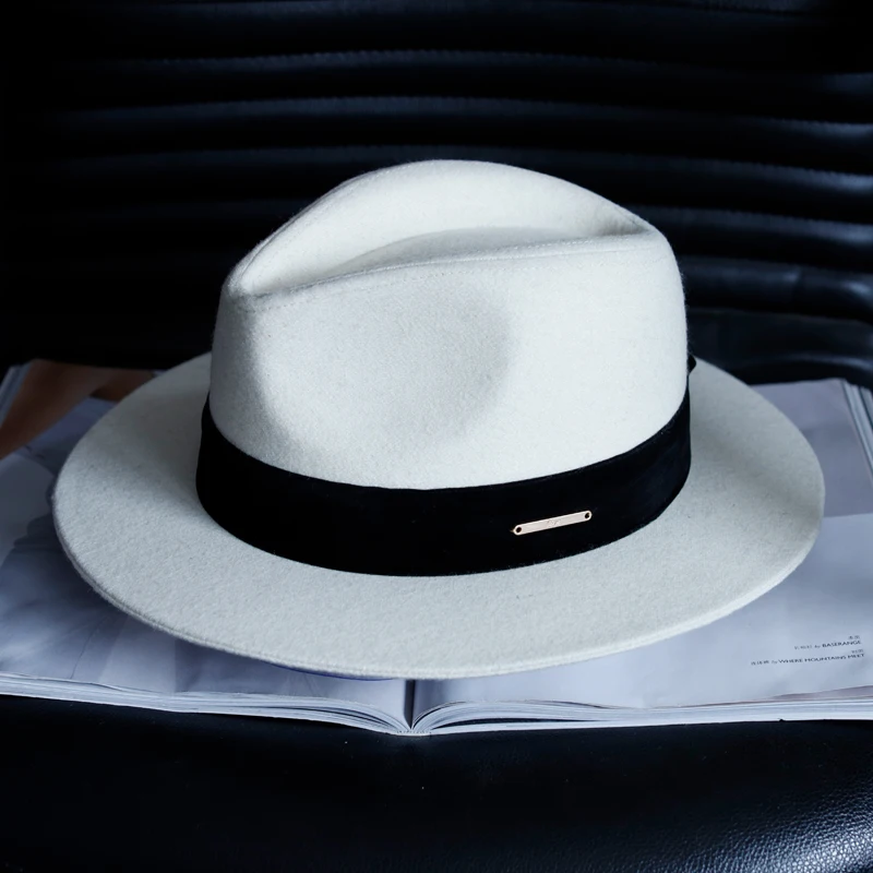 

New Autumn And Winter White Woolen Top Hat For Men And Women With Big Head Round Flat Brim Felt Hat With Camel Top Hat