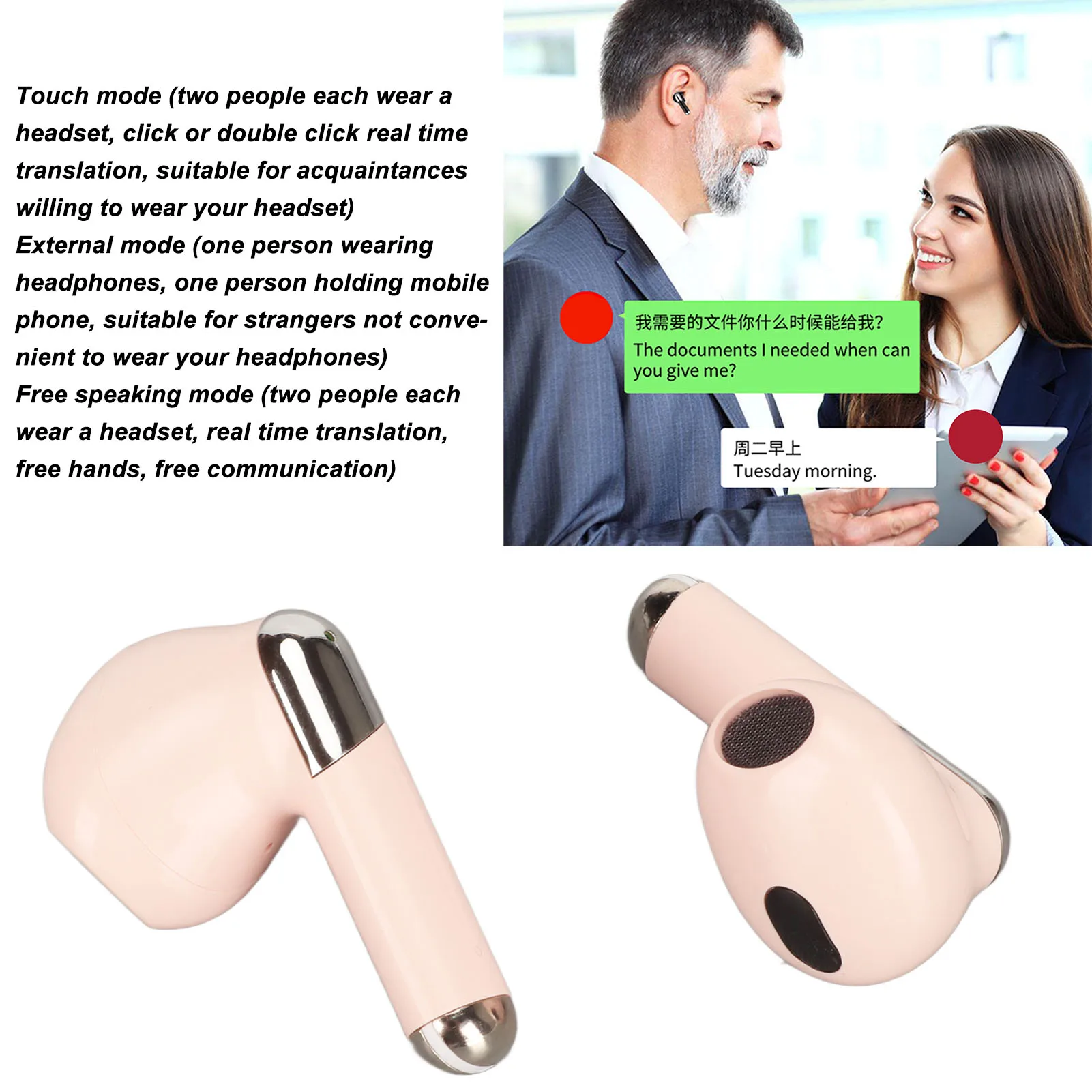 Real Time Translation Headset Language Translation Earphone Long Endurance BT Noise Reduction for Travelling for Business Talk