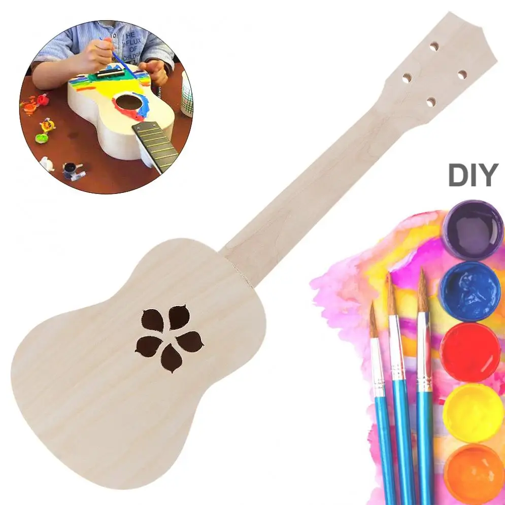 21 Inch Ukulele DIY Kit Basswood Soprano Hawaii Guitar Ukelele Sakura Sound Hole Handwork Painting for Parents Child Campaign Ukulele Set