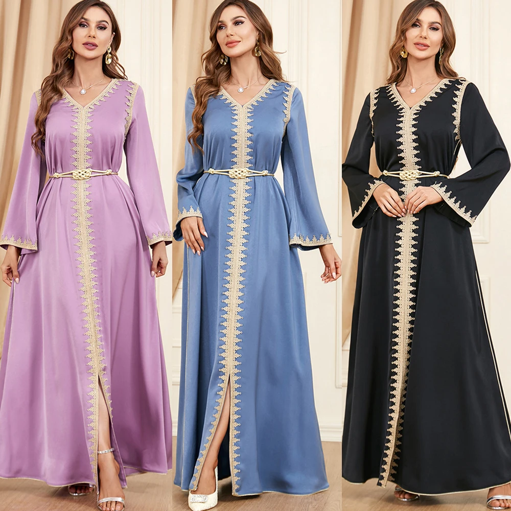 

2023 Autumn Abaya for Elegant Women Muslim Gulf Jalabiya Split Hem Maxi Dress Turkey Eid Party Kaftan Morocco Vestido Dubai Gown