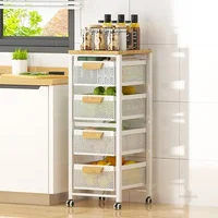 Household Movable Narrow Kitchen Organizer Cart With Wheel Multi-layer Vegetable Auxiliary Cartss Drawer Type Kitchen Trolleys 5