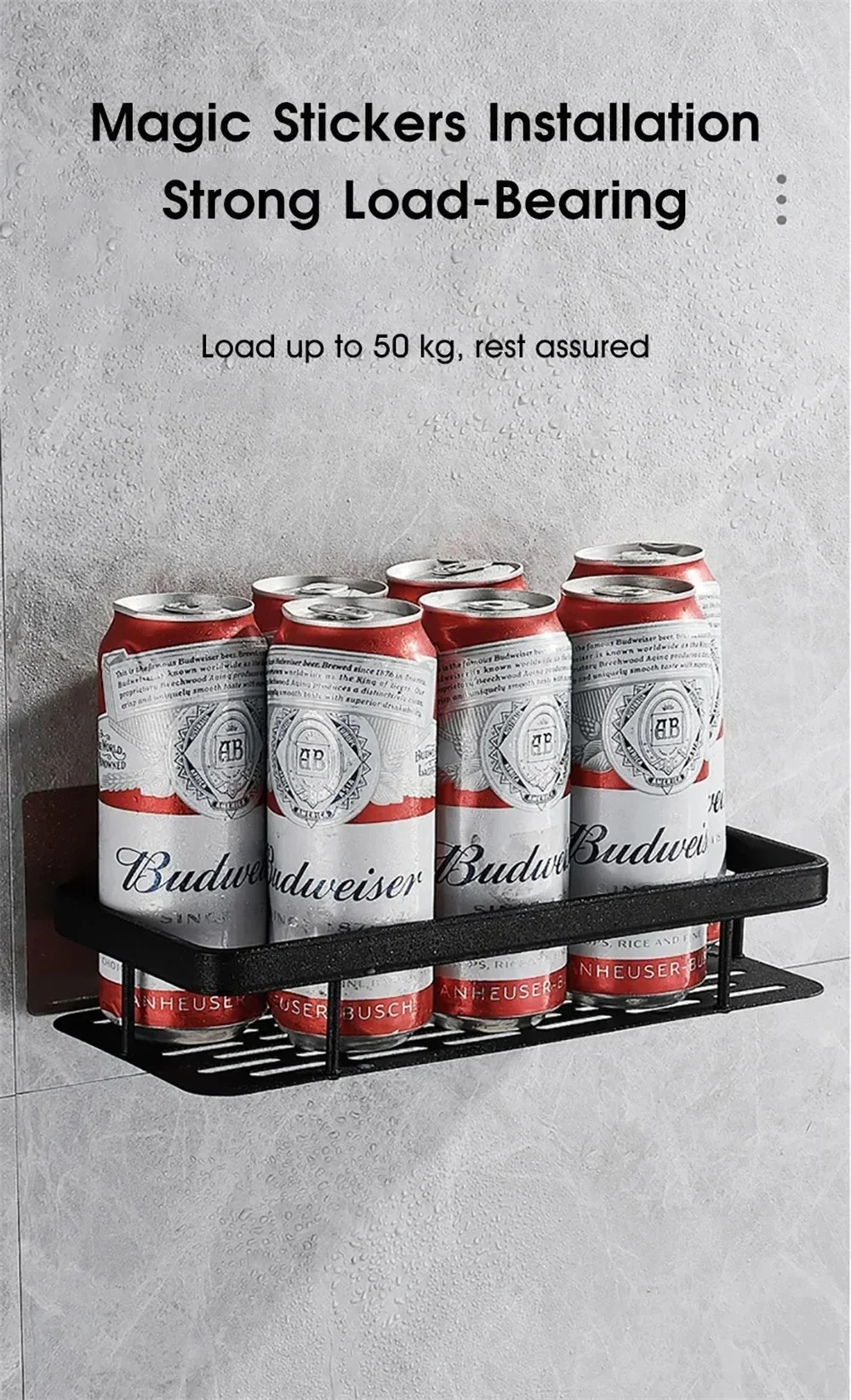 Nærbillede af badeværelseshyldens metalramme