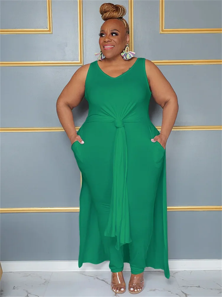 Wmstar Plus Size Women Clothing Dress and Pants Sets Long Top and Leggings Pockets Solid Two Piece Sets Wholesale Dropshopping