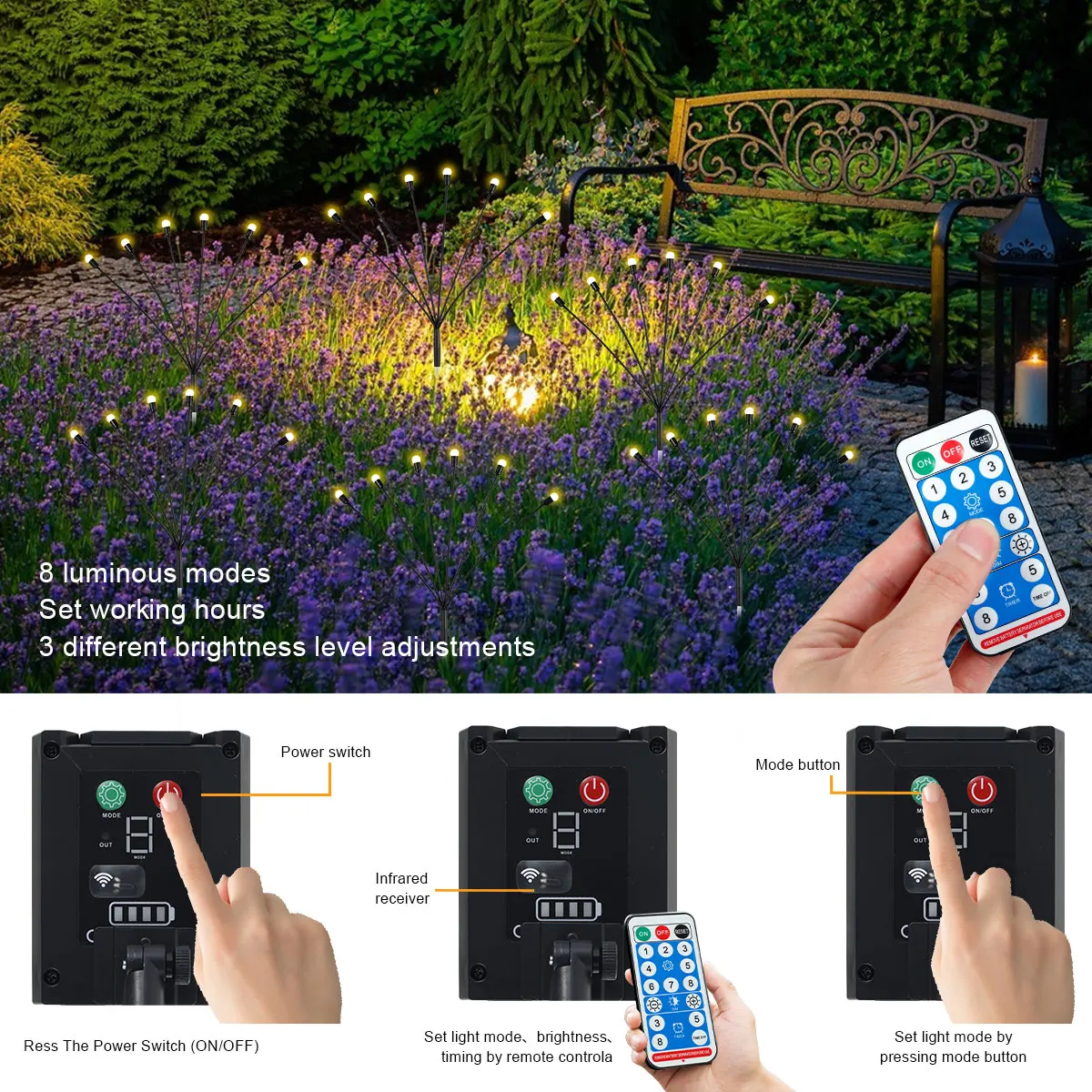 ホタルを彷彿とさせるデザインのソーラーLEDランプ,防水,屋外照明,景観照明,庭や芝生に最適,4または6ユニット。