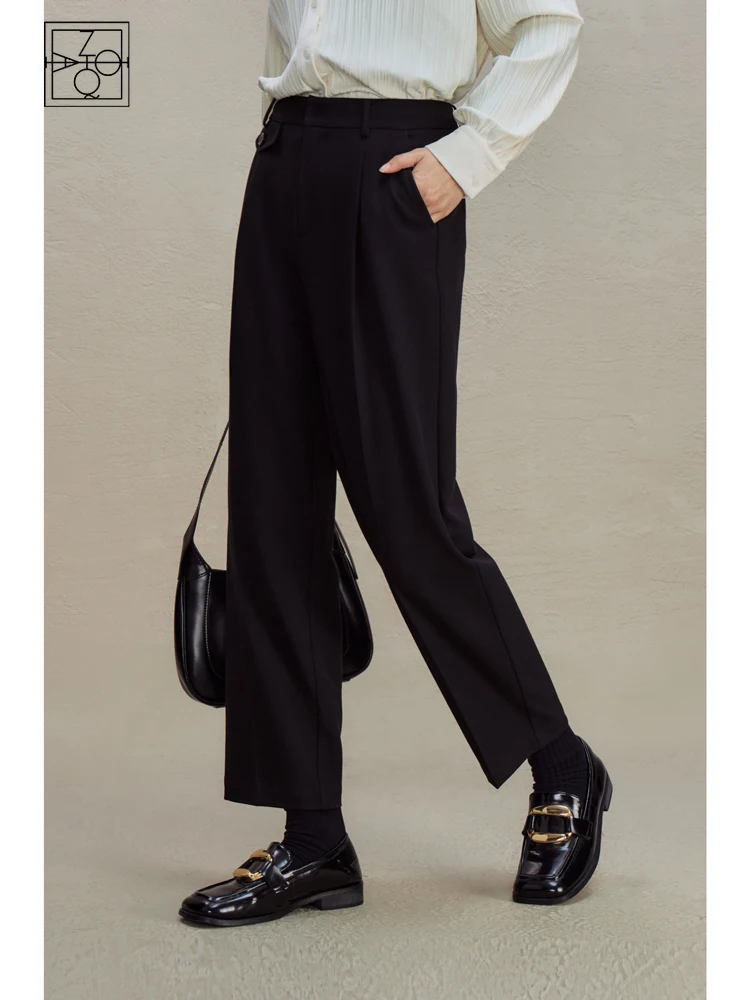 

ZIQIAO Commuter Style Nine-point Pencil Tapered Casual Pants for Women 2023 Winter High-waisted Slim Trousers for Office Lady