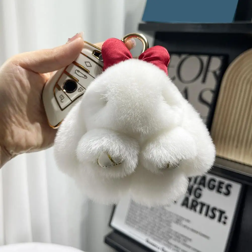 작은 토끼 키 체인, 푹신한 인조 모피 토끼 키 체인, 사랑스러운 봉제 토끼 인형, DIY 핸드백 또는 어린이용 배낭 장식