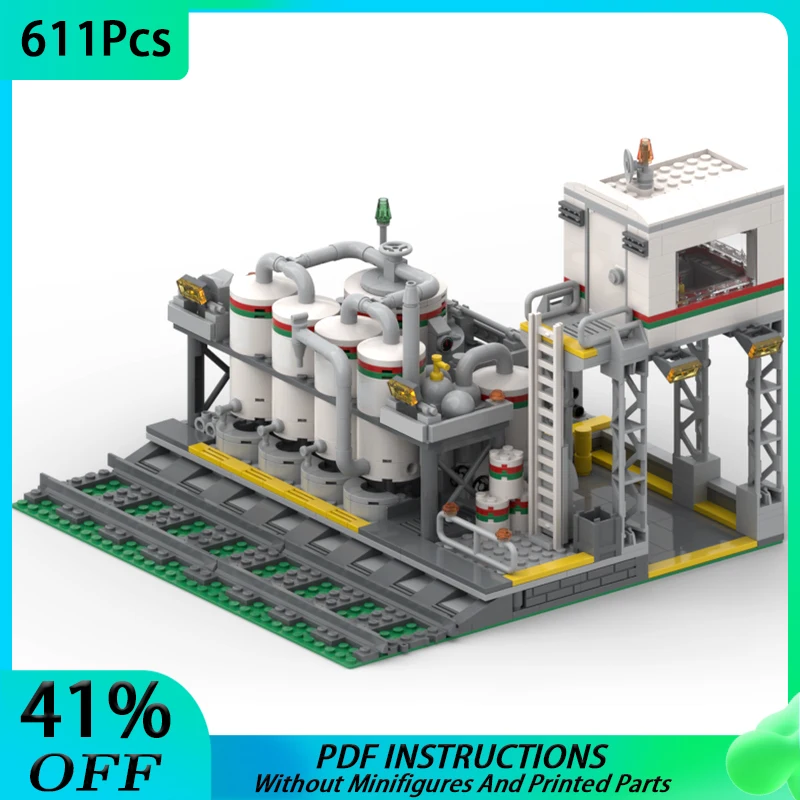 Moc Transfer Station Modular Street View Fuel Tank Wagon Building Blocks Architettura Fai Da Te Educazione Assemblaggio Modello Giocattoli Regali