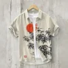 3D Printing Hawaiian Style Short Sleeve Shirt, Japanese Art Linen, Comfortable Loose Casual Flip Collar Shirt, Plum Blossom 6