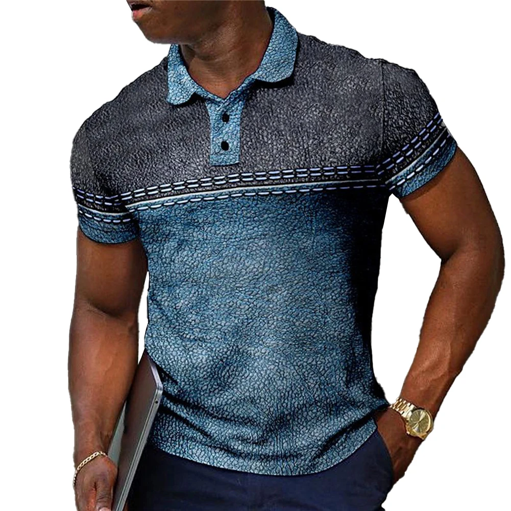 

Brand New High Quality Tops T-Shirt Soft Stylish Tee Blouse Button Collar Comfortable Mens Muscle Office Print