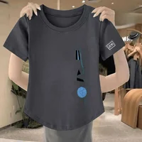 Casual Loose Fit ort Sve Women's T-irt Korean Sle Printed Casual Top Polyester Fiber Summer Regular Length