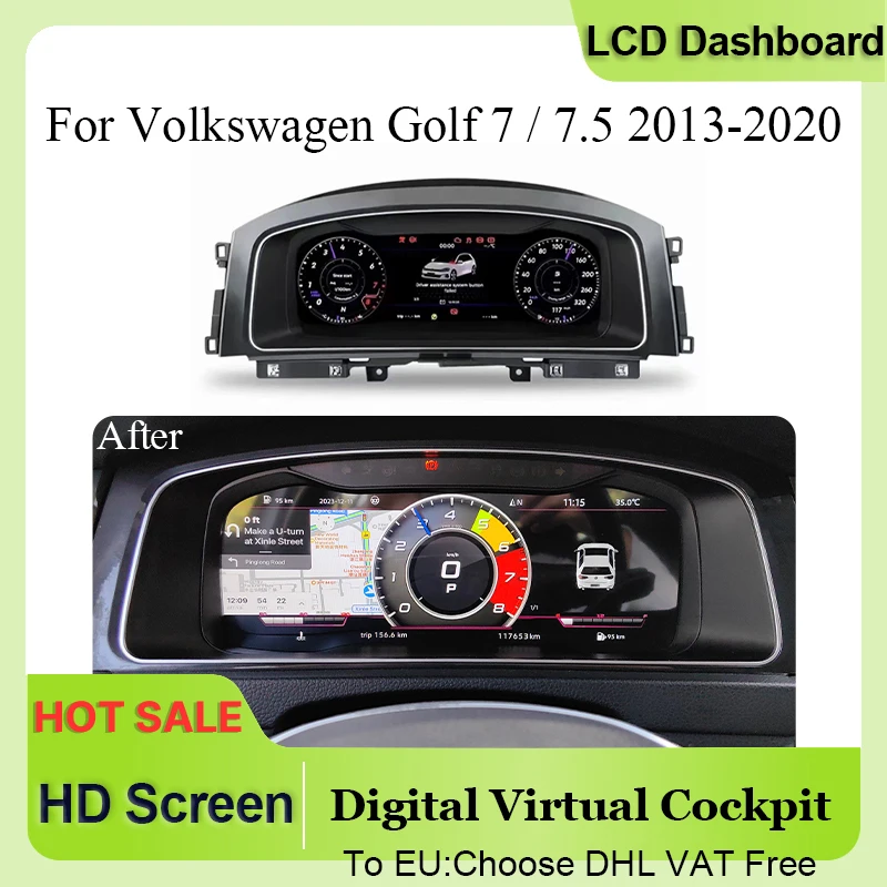 

Linux Dashboard Panel For Volkswagen Golf 7 / Golf 7.5 MK7 2013-2020 LCD Monitor Car Instrument Cluster Speedometer Gauges