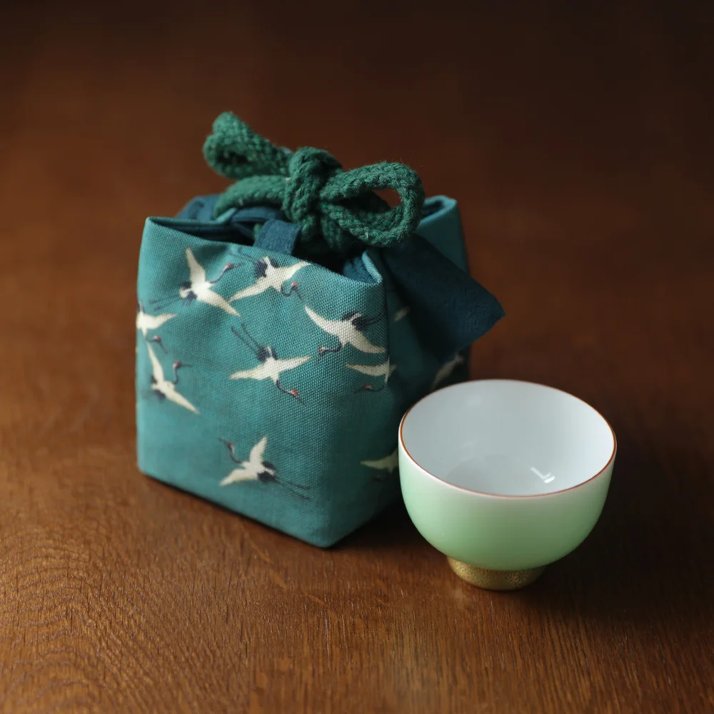 Portable Empty Fabric Bag Printed Cloth Bag Tea Cozies For Teapot String Linen Teapot Tied Tea Cups Teaware Storage ZC788