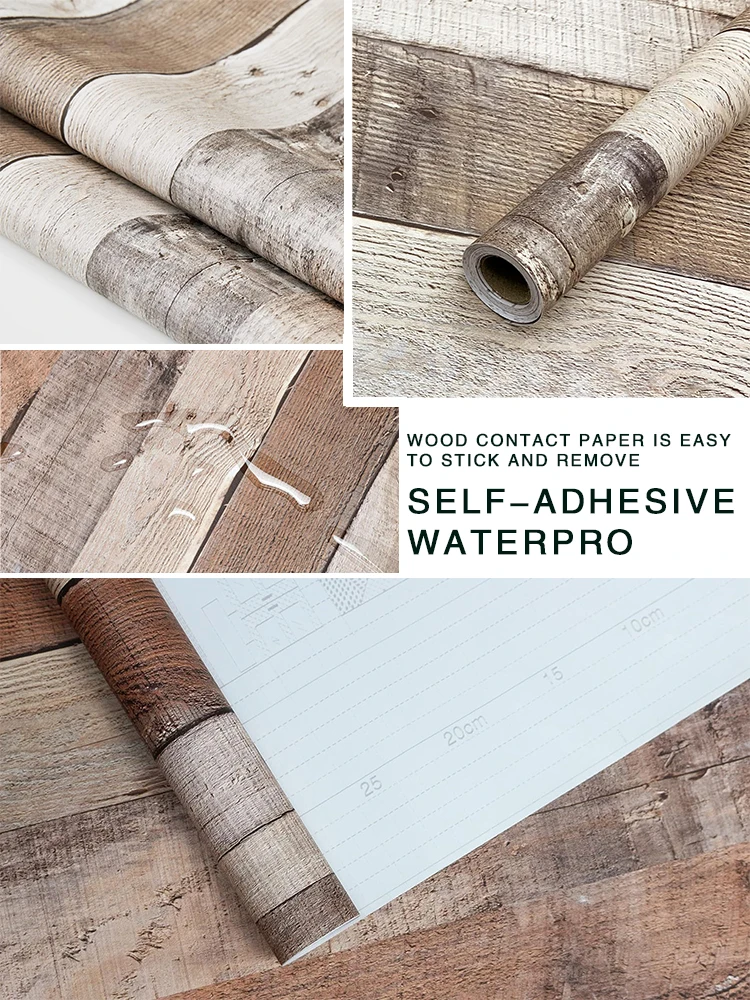 Vintage Self Adhesive Wood Wallpaper Natural Wood-Dark Grey Wood Contact Paper Peel and Stick Wall Paper Home Decoration Kitchen 2