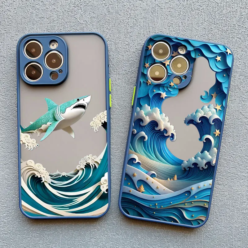 Ocean Adventure Marine Life Phone Case featuring Sharks and Dolphins with Blue Sea Waves Design