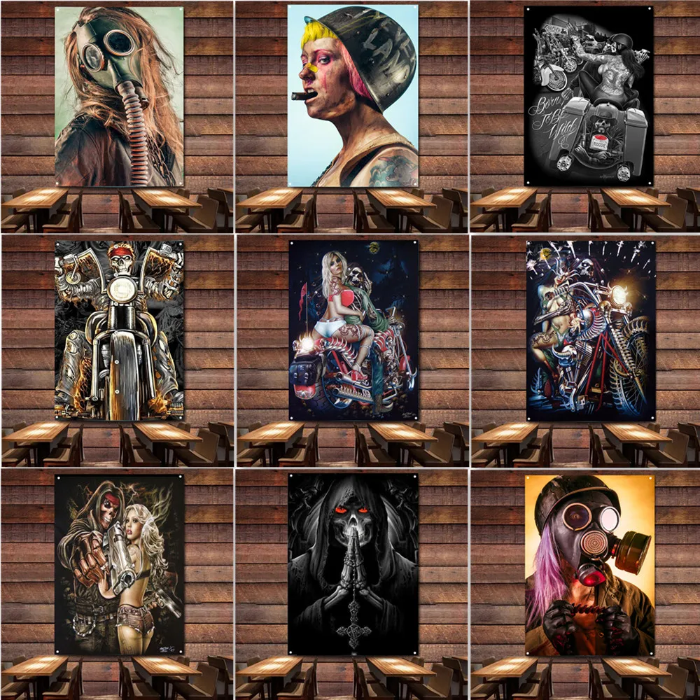 

Страшный художественный плакат с татуировками, настенный плакат, винтажный декор, баннер, гобелен, популярный художественный флаг с черепом для девушек с 4 прокладками, персонализированный на заказ
