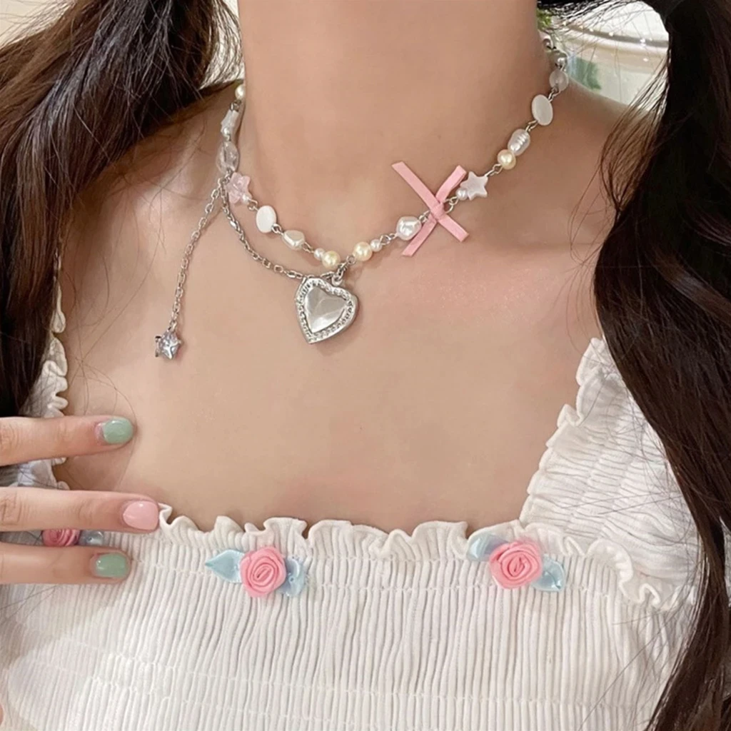 

Gothic Heart Bowknot Pendant Choker Necklace Clavicle Chain Women Egirl Punk Grunge Collar Aesthetic Jewelry Dropship
