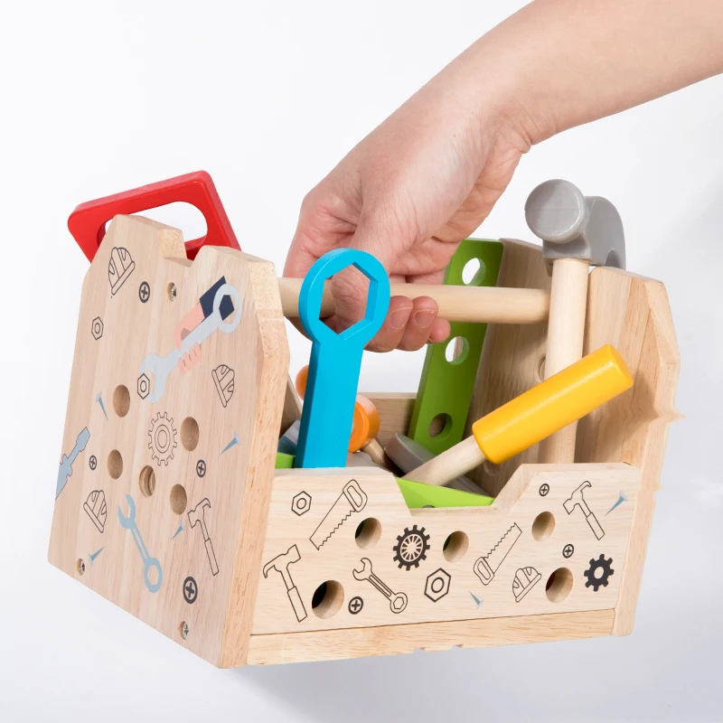 Kids Wooden Tool Box Toy Pretend Game Puzzle Disassembly Set Simulation Multifunctional Repair Carpenter Tool Boy Gift - Image 5