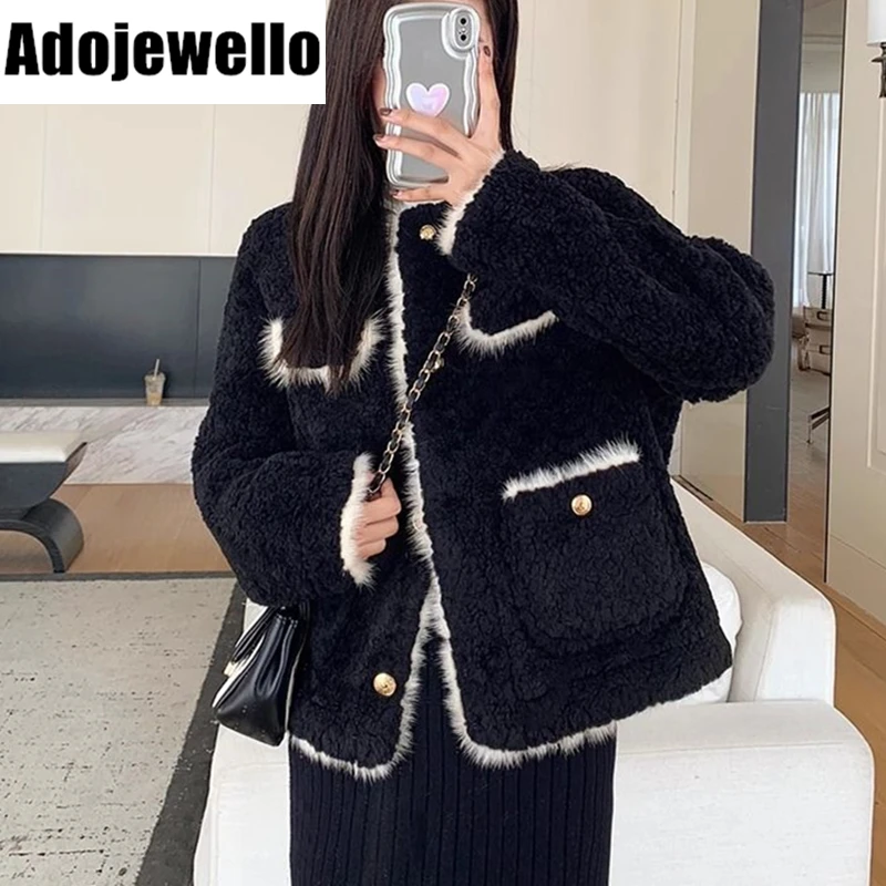 

Women black Lamb Fur Jacket Winter Sweet Furry Fluffy Coat 2023