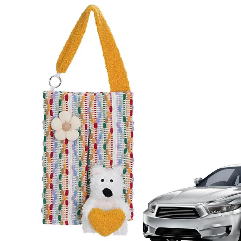 

Car Tissue Holder Reliable Material Auto Cute Bear With Heart Car Seat Back Storage Bag Effortless Usage Tissue Holder car item