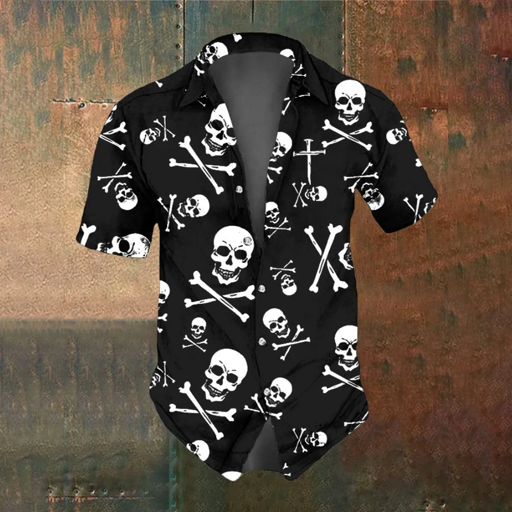 Summer Men's Fashion Horror Skull Cross Print Men's Short Sleeved Shirt Street Trend Party Men Oversized T-Shirt Top SIZE S-5XL 4