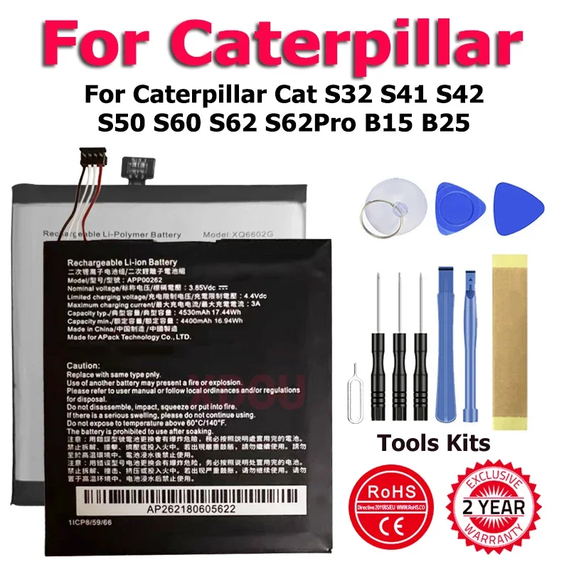 Xq6602G App00223 App00262 B25 S42 S50 S60 Bl192 Batteria Per Caterpillar Cat S32 S41 S42 S50 S60 S62 S62Pro B15 B25