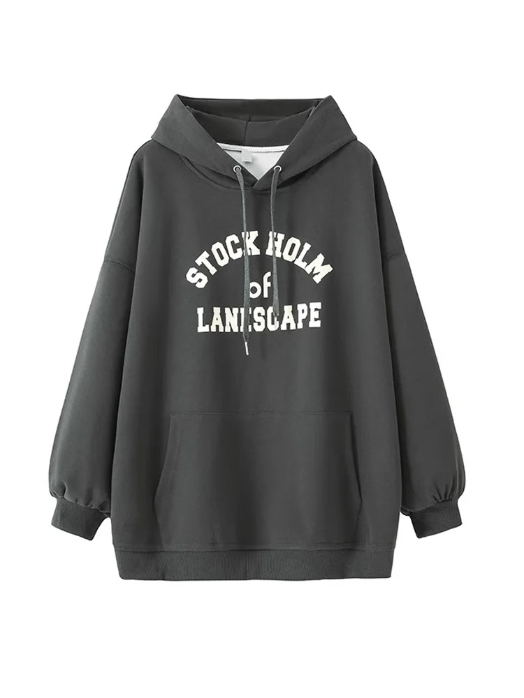 Large size women's slightly chubby mm cover belly long sleeve hooded pullover loose sweatshirt autumn and winter women