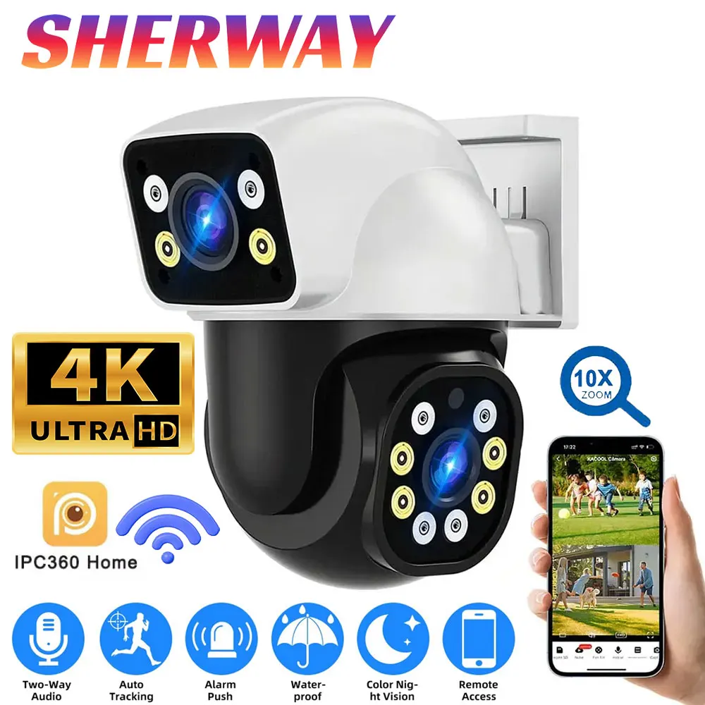 4K Dual Lens Wifi PTZ Camera 8MP Dual Screen Security Cameras Outdoor Color Night Vision Auto Tracking Surveillance IPC360 Home 1