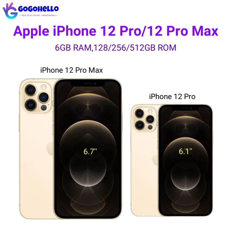 

Original iPhone 12 Pro/Pro Max 128/256/512GB ROM 6.1" 6.7'' 1eSIM+1SIM Face ID iOS A14 Bionic Hexa Core Unlocked 5G Cellphone