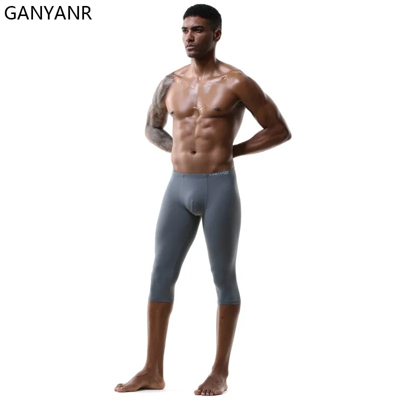 GANYANR Running Tights Men Gym Leggings Sportswear Compression Shorts Fitness Sport Basketball Sexy Yoga Crossfit Training Pouch