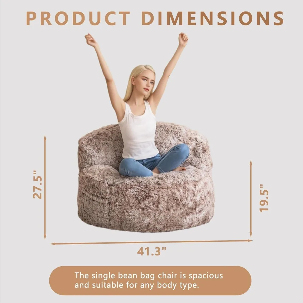 Giant Bean Bag Chair, Faux Fur Bean Bag Couch with Filler Large Living Room Chairs for Adults, Big Lazy Sofa