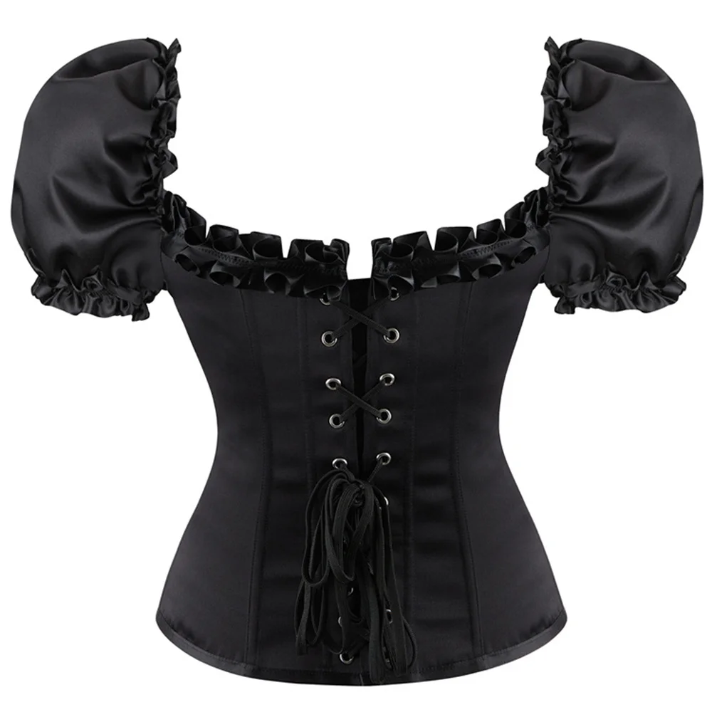 Sexy Ruffle Bubble Short Sleeve Overbust Corset Women Lingerie Body Shaper Bustier Corset Top