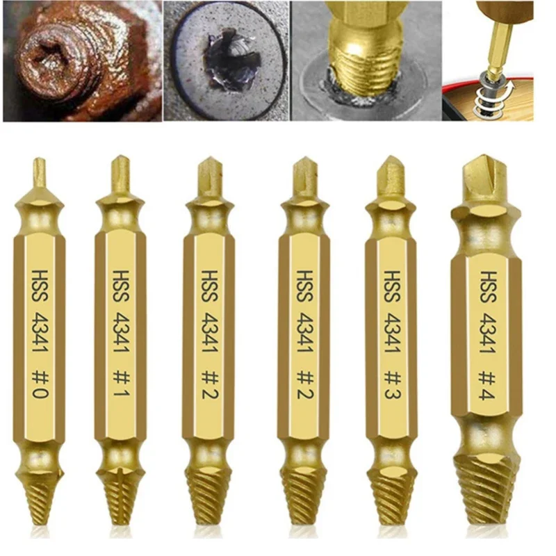 6 5 4 pcs damaged screw extractor drill bit set stripped broken screw bolt remover extractor easily take out demolition tools aa Damaged Screw Extractor Drill Bits Guide Set Broken Speed Out Easy Out Bolt Screw High Strength Remover Tools