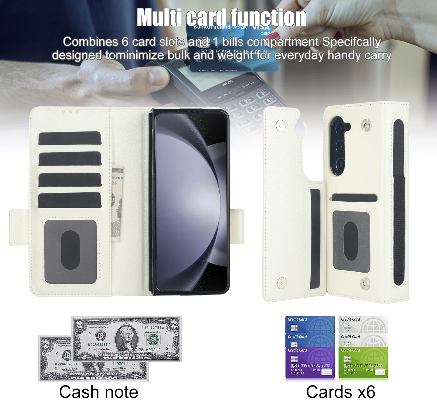Premium PU Leather Wallet Case with Card Holder & Kickstand, Double Magnetic Clasp